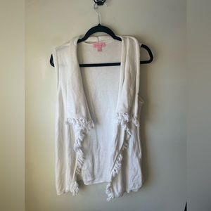 Lilly Pulitzer Abbot Cardigan Women’s M Open Drape Sweater Knit Tassels White